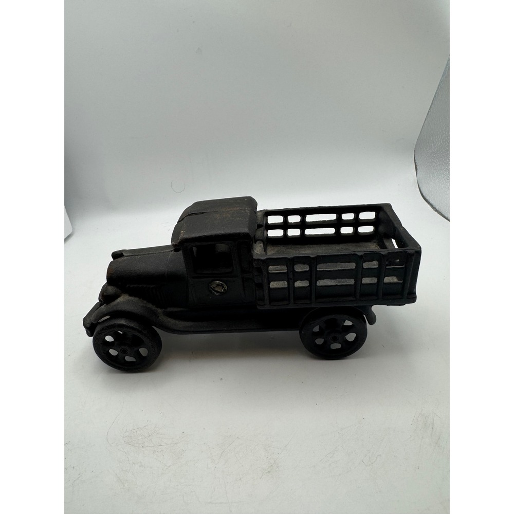 Vintage Cast Iron Farm Truck Toy Black Metal Old Farm Vehicle Model